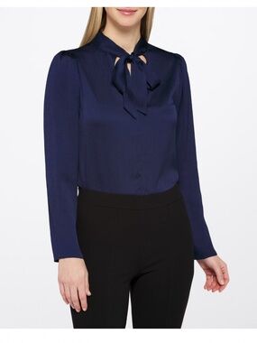 Lush Navy Pleated Mock Neck Bodysuit | Long Sleeve Stretch Top